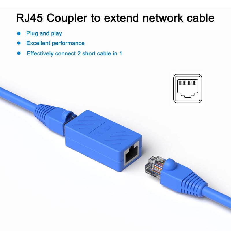 Dingsun RJ45 Coupler, Ethernet Extender Female to Female Ethernet Coupler for Cat7/ Cat6/ Cat5/ Cat5e (10Pack, Blue) - Image 2